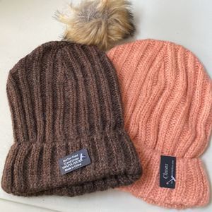 Fall color knit caps 3pack dark brown and peach